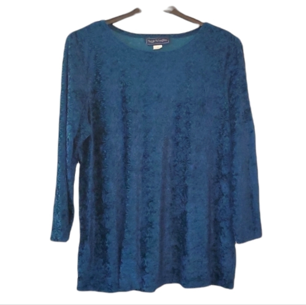 Plus size- Woman's Teal Green Jacquard Print Top | Maggie McNaughton | 1X
